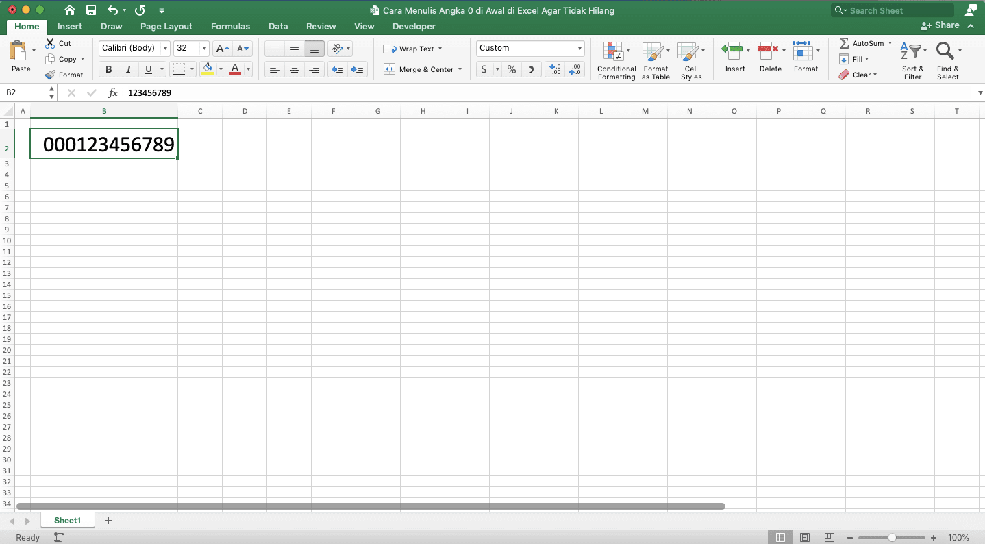 Cara Menulis Angka 0 di Awal di Excel Agar Tidak Hilang - Screenshot Contoh Hasil Format Data Custom untuk Angka dengan 0 di Depannya