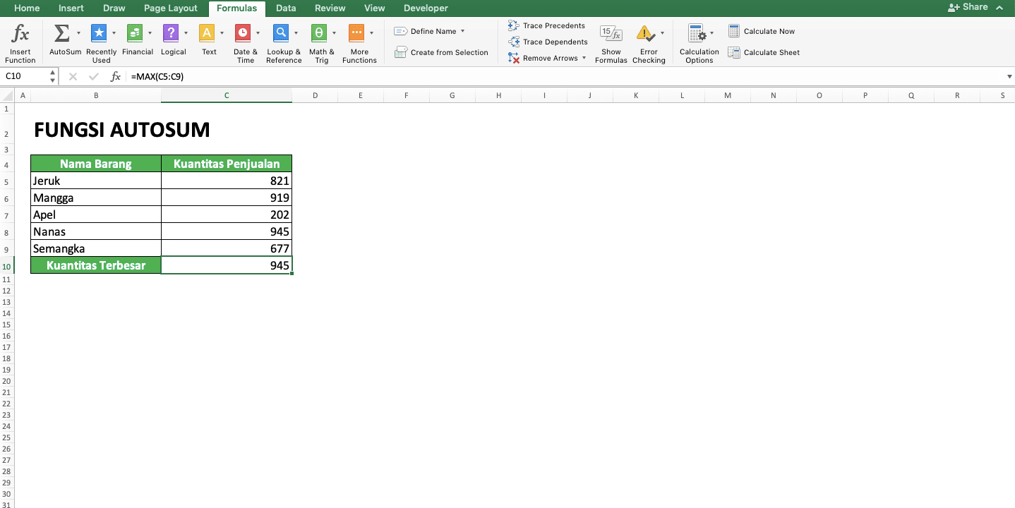 Cara Menggunakan dan Fungsi AutoSum - Screenshot Fungsi Lain AutoSum 2: AVERAGE, COUNT, MAX, MIN