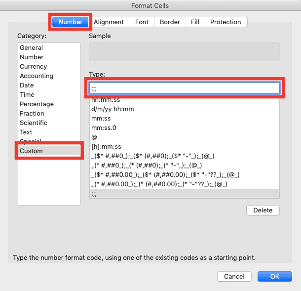 Pengertian Cell Adalah; Definisi, Fungsi, dan Cara Menggunakannya di Excel - Screenshot Pemasukkan ;;; di Dialog Box Format Cells Excel