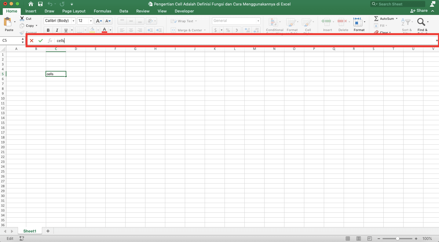 Pengertian Cell Adalah; Definisi, Fungsi, dan Cara Menggunakannya di Excel - Screenshot Lokasi dan Bentuk Formula Bar di Excel