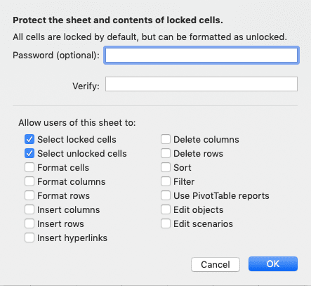 Pengertian Cell Adalah; Definisi, Fungsi, dan Cara Menggunakannya di Excel - Screenshot Dialog Box Protect Sheet di Excel