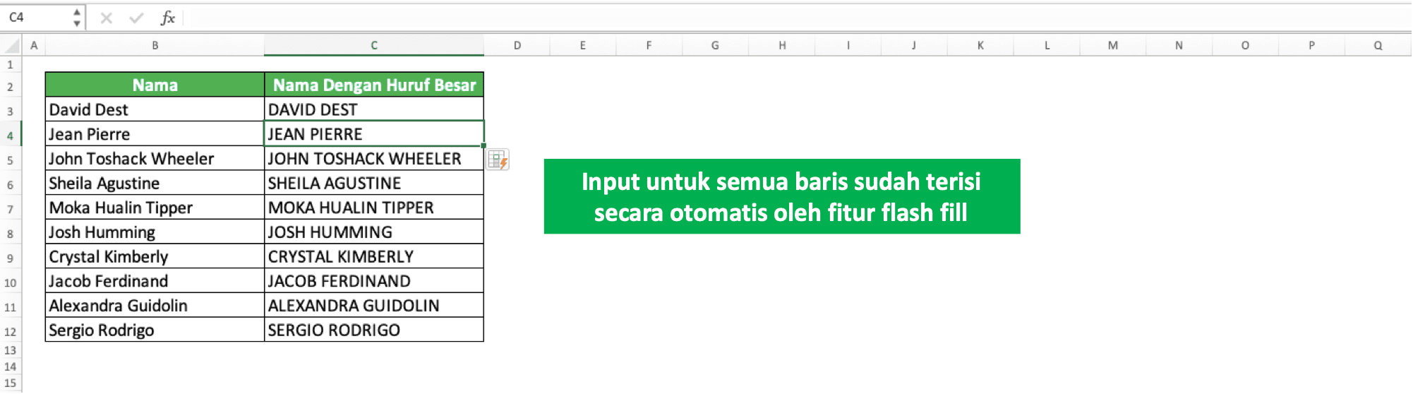 Cara Menggunakan dan Kegunaan/Fungsi Ctrl + E Pada Excel - Screenshot Contoh Hasil Penggunaan Flash Fill 1