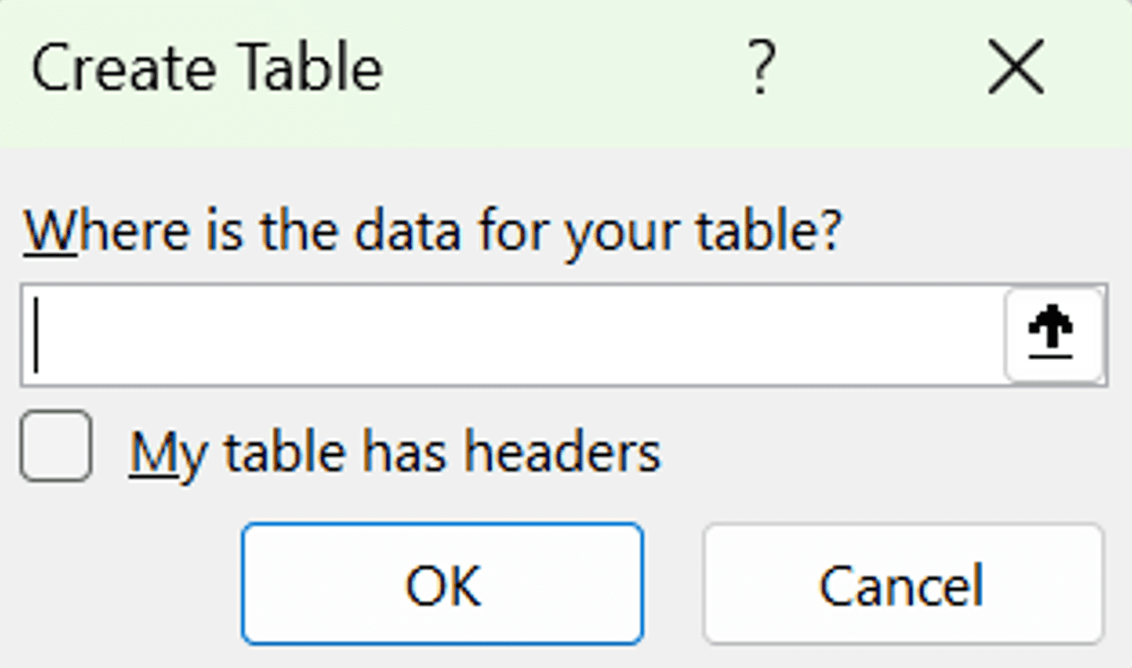 Ctrl + T di Excel: Fungsi dan Cara Menggunakannya - Screenshot Contoh Tampilan Boks Dialog Create Table yang Muncul Setelah Kita Menekan Ctrl + T