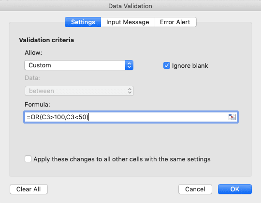 Data Validation di Excel: Fungsi dan Cara Menggunakannya - Screenshot Contoh Penulisan Rumus di Boks Teks untuk Jenis Custom di Dialog Box Data Validation