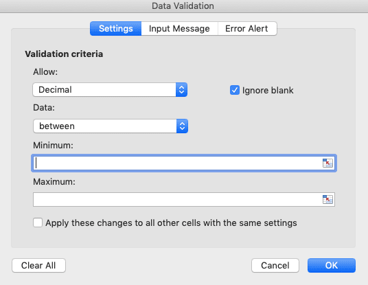Data Validation di Excel: Fungsi dan Cara Menggunakannya - Screenshot Jenis Desimal di Dialog Box Data Validation