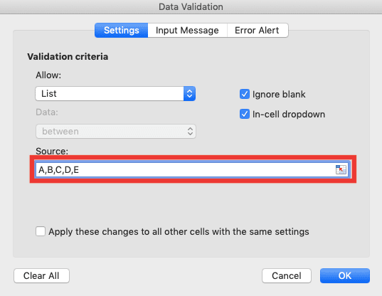 Data Validation di Excel: Fungsi dan Cara Menggunakannya - Screenshot Contoh Pengisian Boks Teks Source untuk Jenis List di Dialog Box Data Validation
