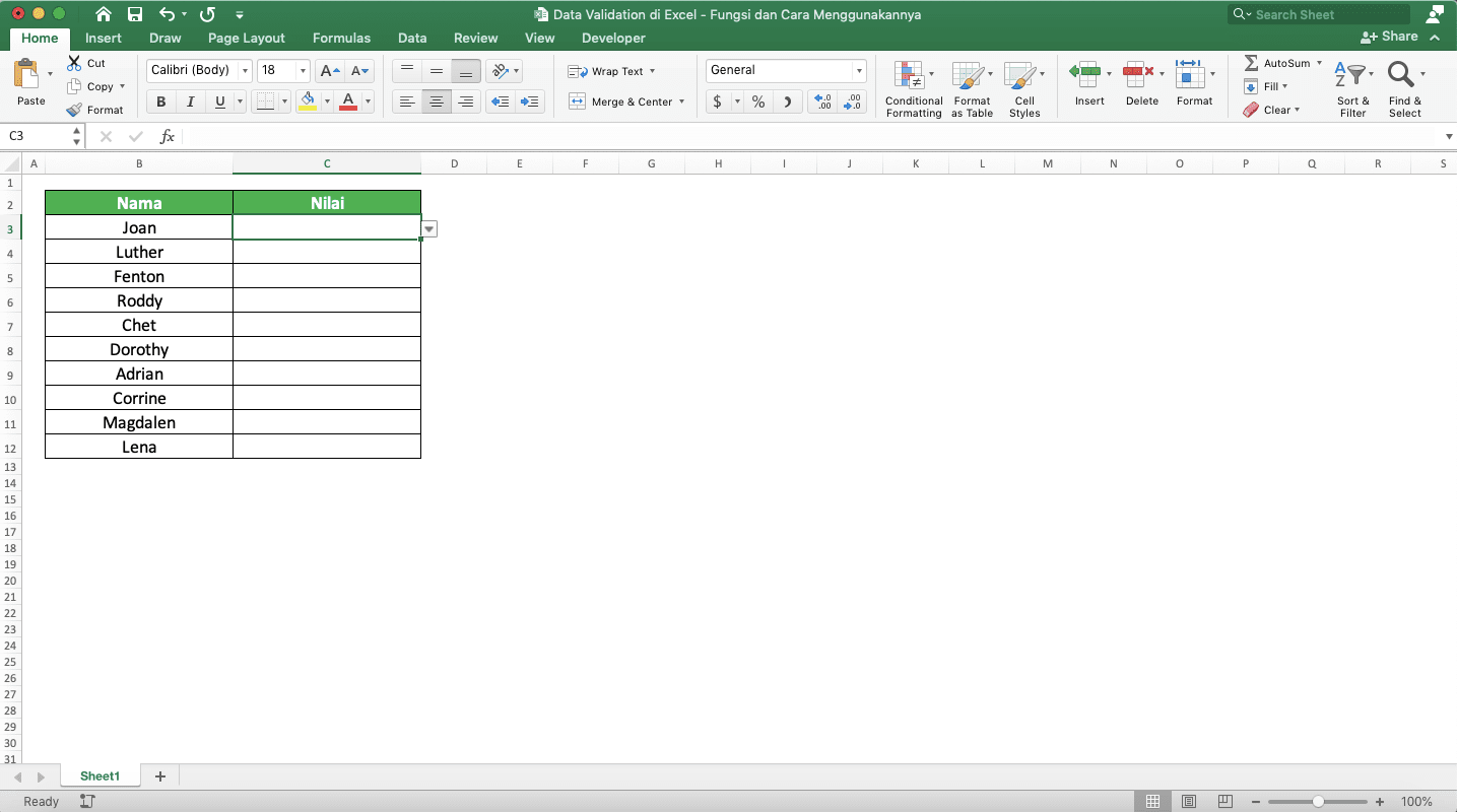 Data Validation di Excel: Fungsi dan Cara Menggunakannya - Screenshot Langkah Menyalin Data Validation 1