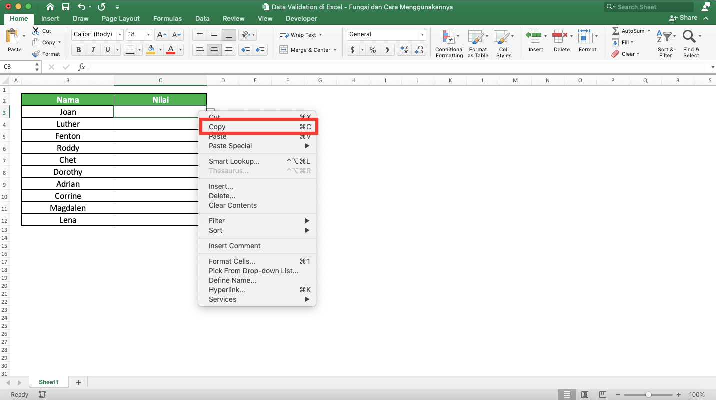 Data Validation di Excel: Fungsi dan Cara Menggunakannya - Screenshot Langkah Menyalin Data Validation 2