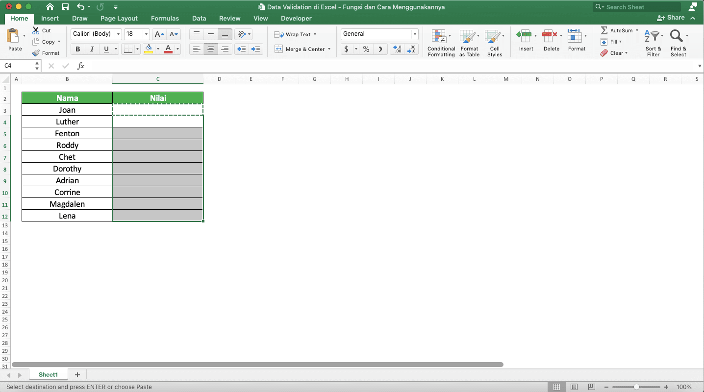 Data Validation di Excel: Fungsi dan Cara Menggunakannya - Screenshot Langkah Menyalin Data Validation 3