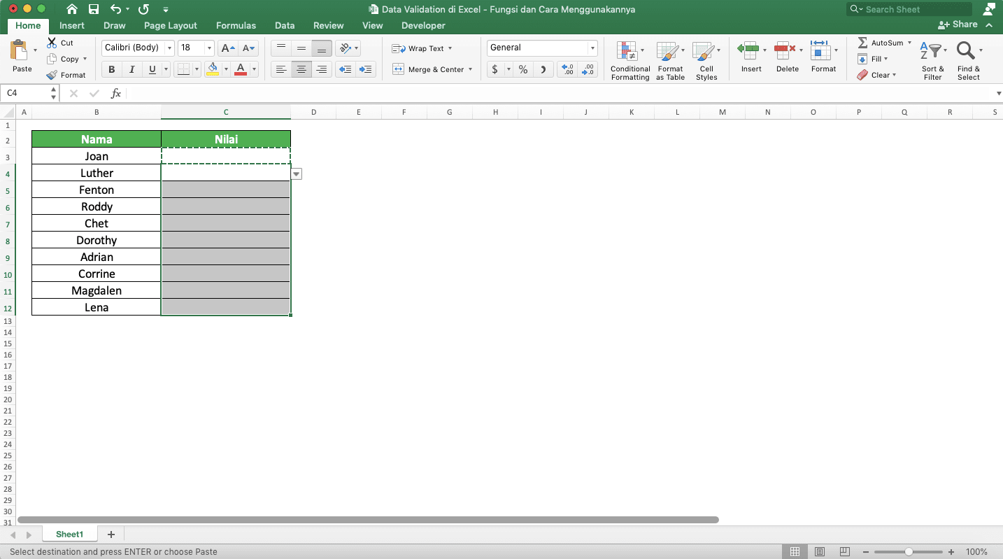 Data Validation di Excel: Fungsi dan Cara Menggunakannya - Screenshot Langkah Menyalin Data Validation 7
