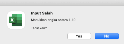 Data Validation di Excel: Fungsi dan Cara Menggunakannya - Screenshot Contoh Pesan Dialog Box Error Alert Jenis Warning