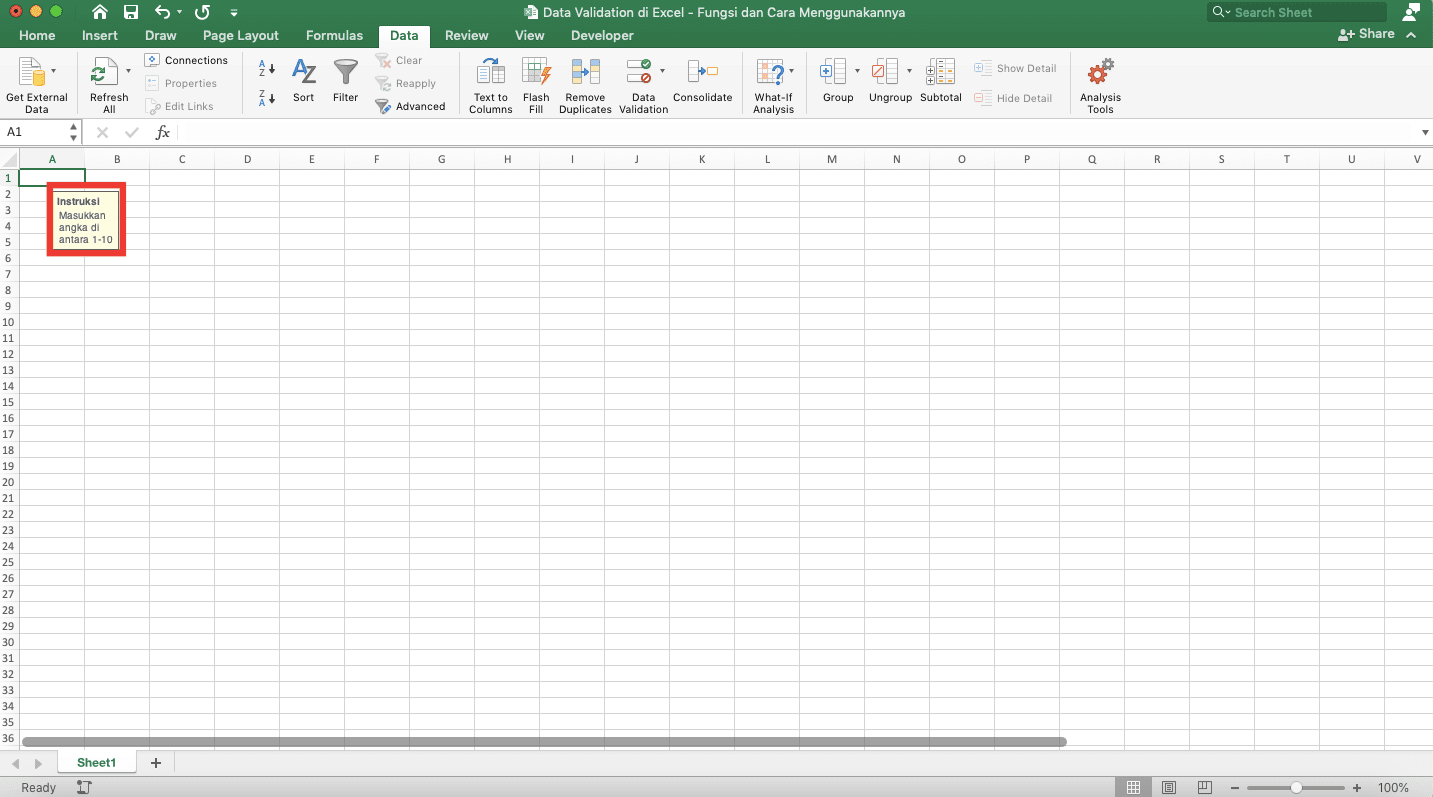 Data Validation di Excel: Fungsi dan Cara Menggunakannya - Screenshot Contoh Pesan Input Message di Cell