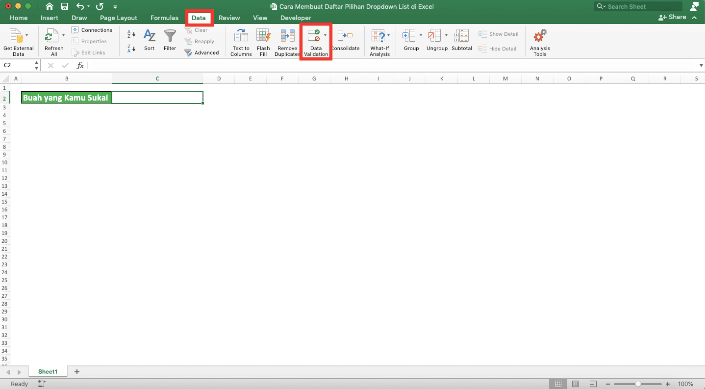 Cara Membuat Daftar Pilihan/Dropdown List di Excel - Screenshot Langkah 2