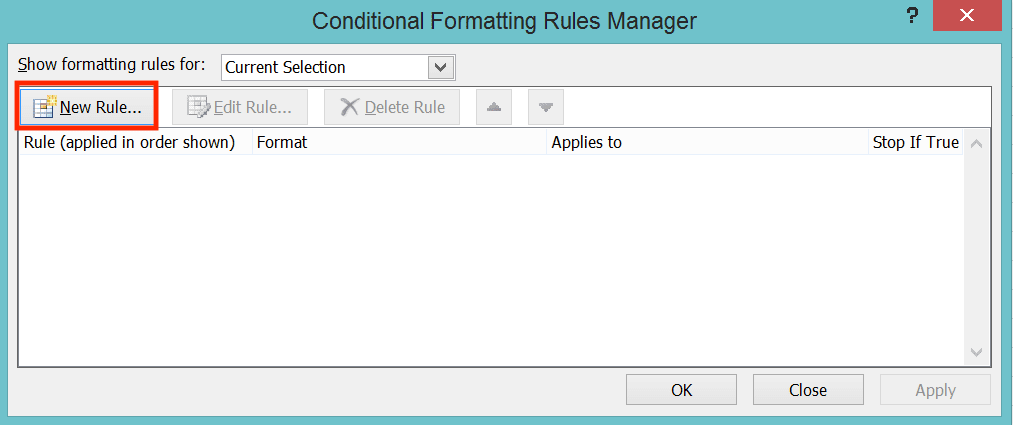 Cara Membuat Daftar Pilihan/Dropdown List di Excel - Screenshot Lokasi Tombol New Rule... di Dialog Box Conditional Formatting