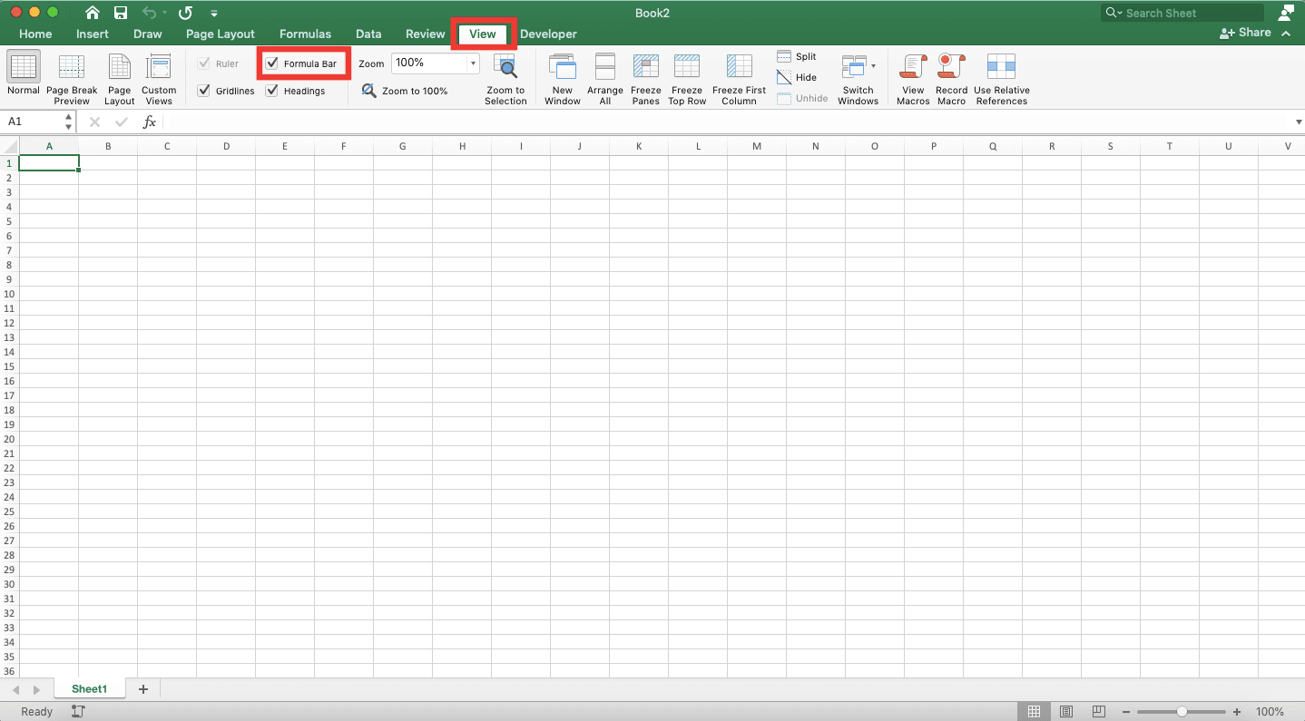 Formula Bar di Excel: Fungsi, Pengertian, dan Penggunaan - Screenshot Letak Kotak Centang Formula Bar di Excel