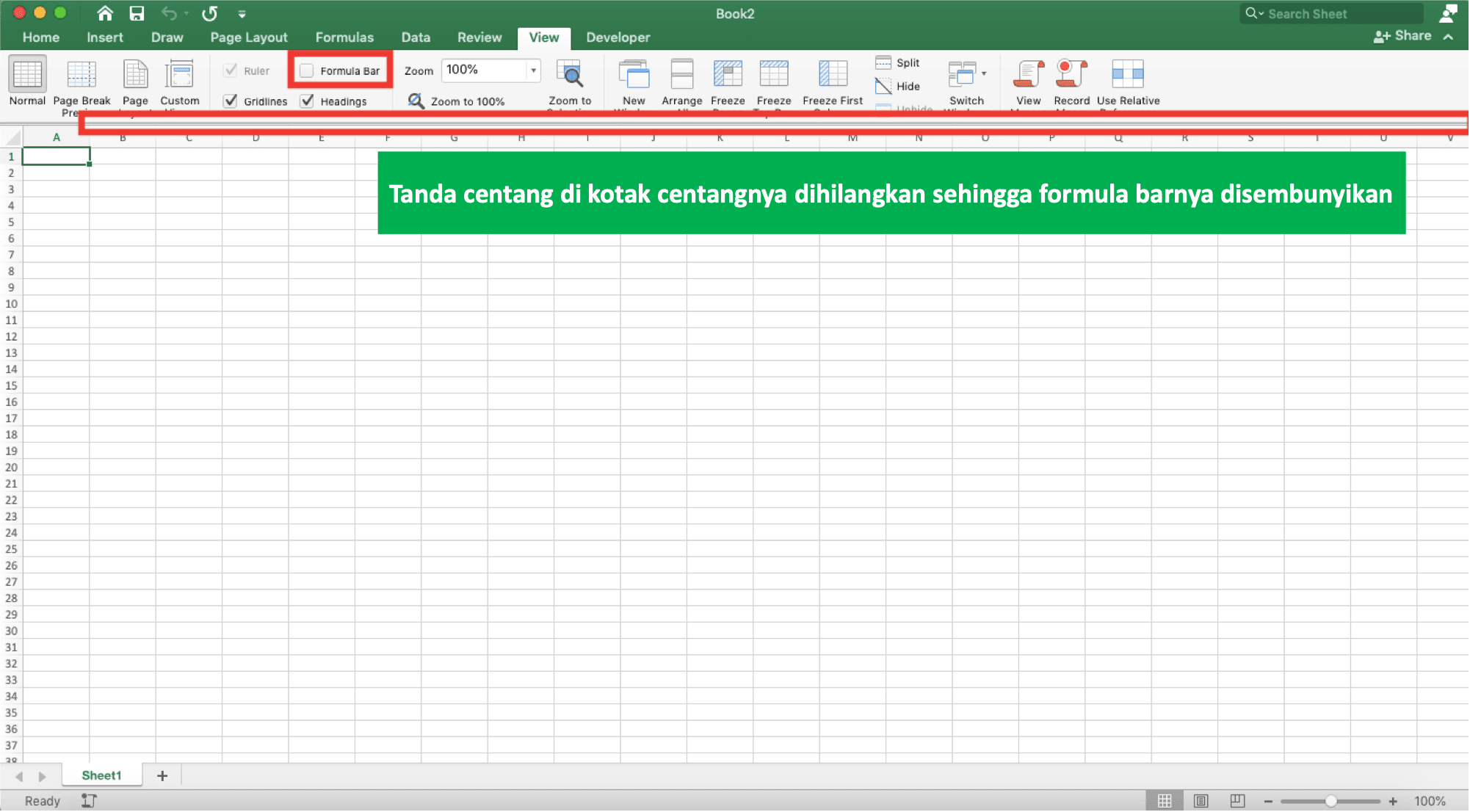 Formula Bar di Excel: Fungsi, Pengertian, dan Penggunaan - Screenshot Menyembunyikan Formula Bar