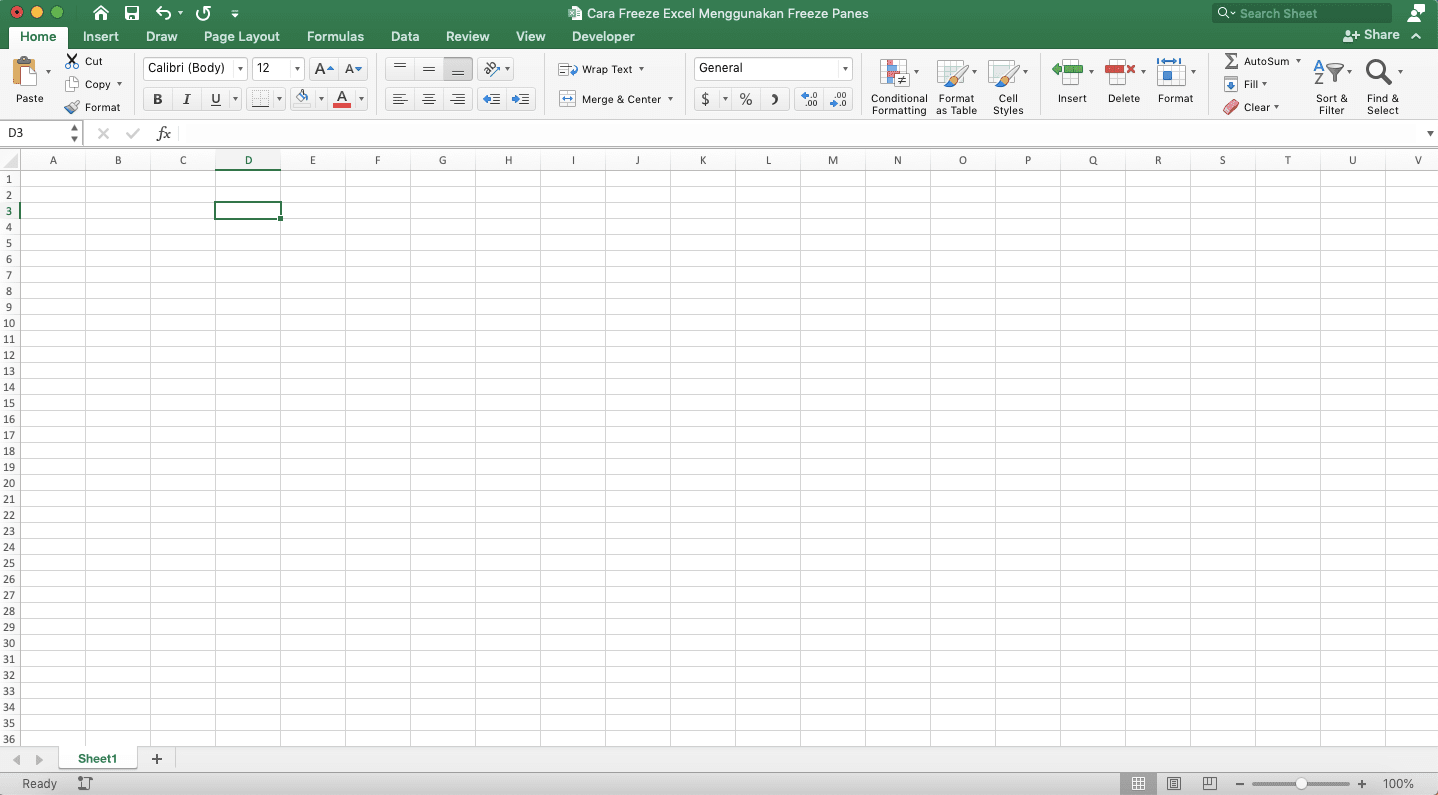 Cara Freeze Excel Menggunakan Freeze Panes - Screenshot Langkah 1