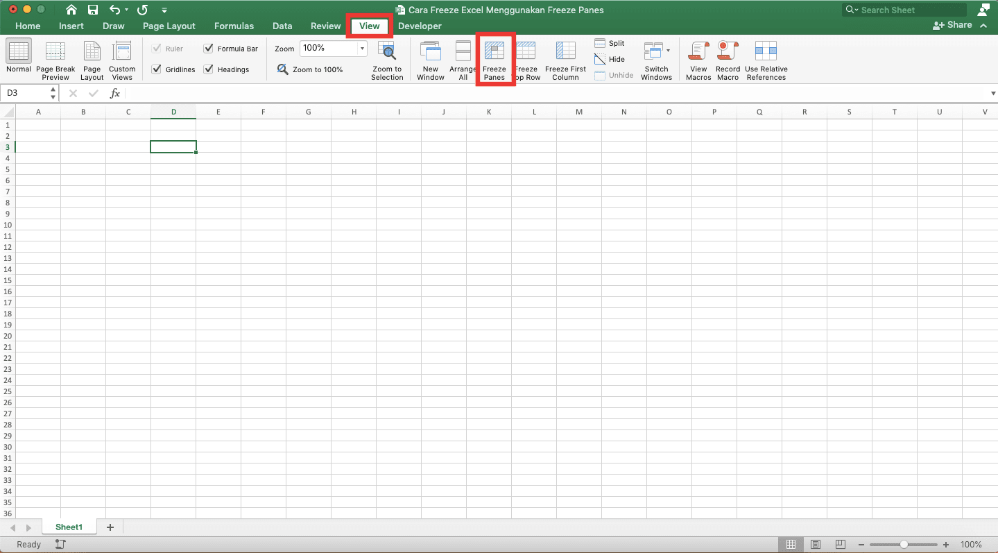 Cara Freeze Excel Menggunakan Freeze Panes - Screenshot Langkah 2