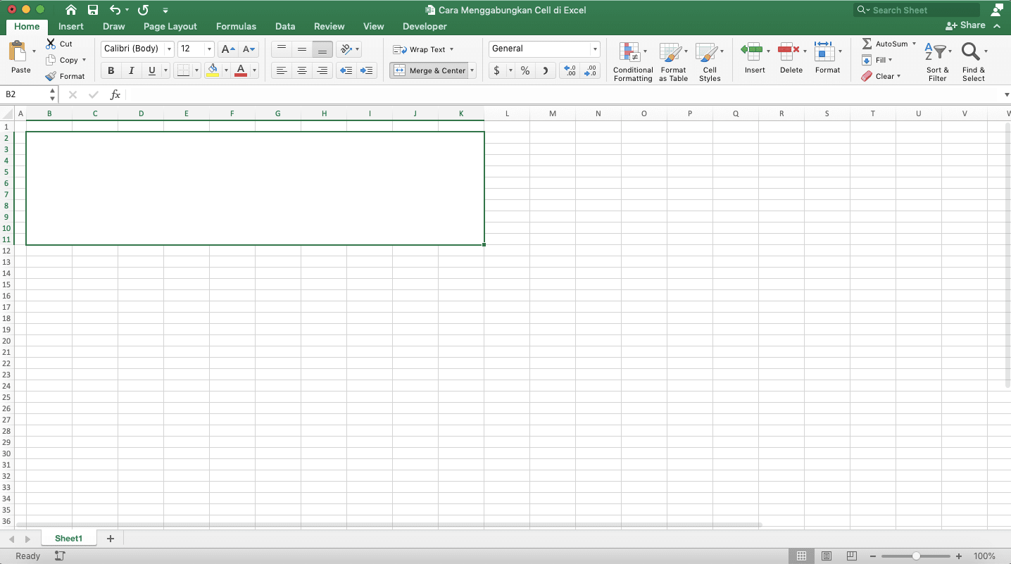 Cara Menggabungkan Cell di Excel - Screenshot Cara Menggabungkan Cell di Excel dengan Klik Kanan, Langkah 5