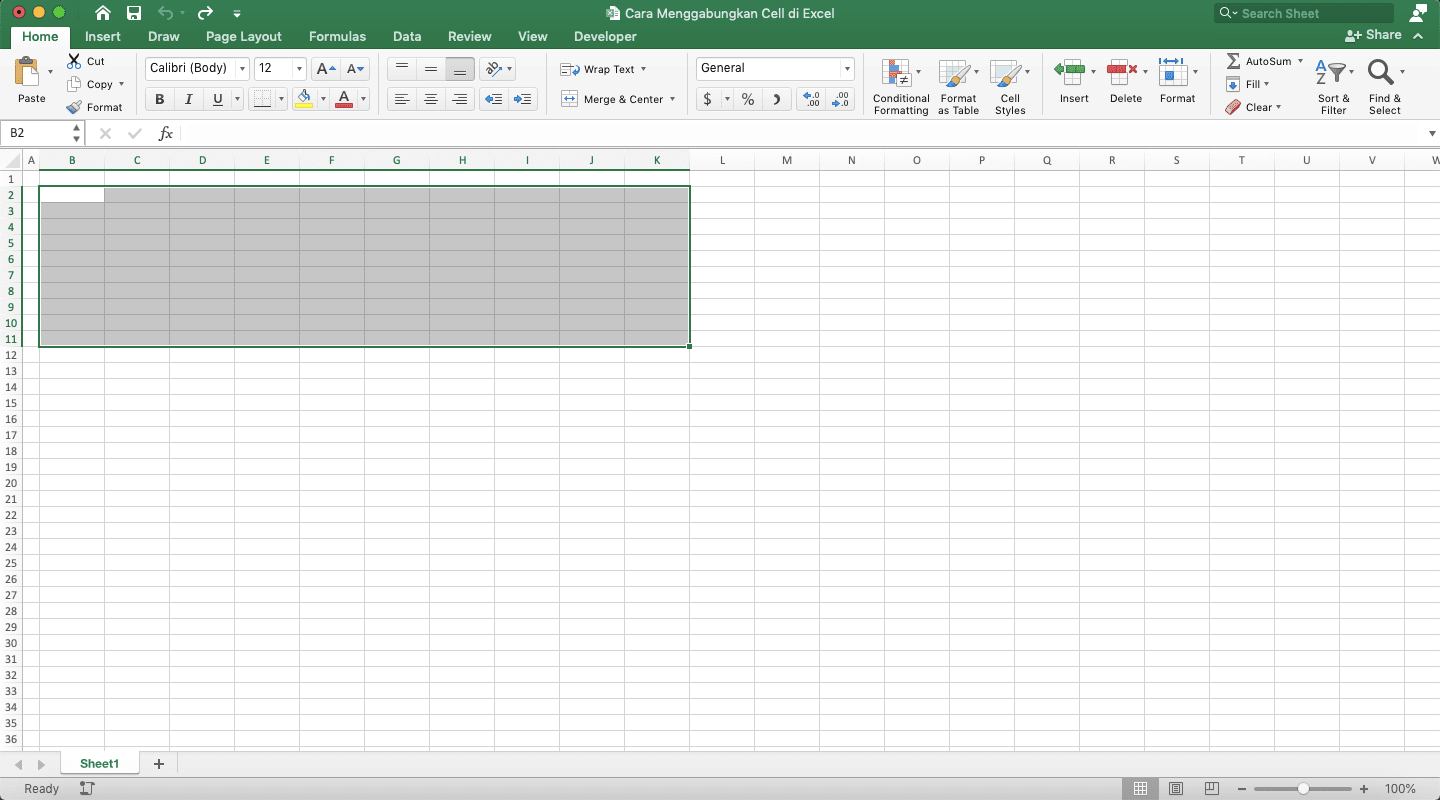 Cara Menggabungkan Cell di Excel - Screenshot Cara Menggabungkan Cell di Excel dengan Tombol Shortcut, Langkah 1