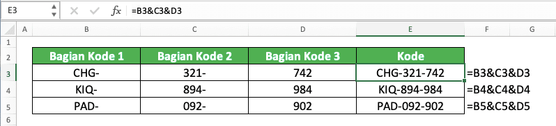 Cara Menggabungkan Kolom di Excel - Screenshot Contoh Implementasi Penggunaan & untuk Menggabungkan Kolom di Excel
