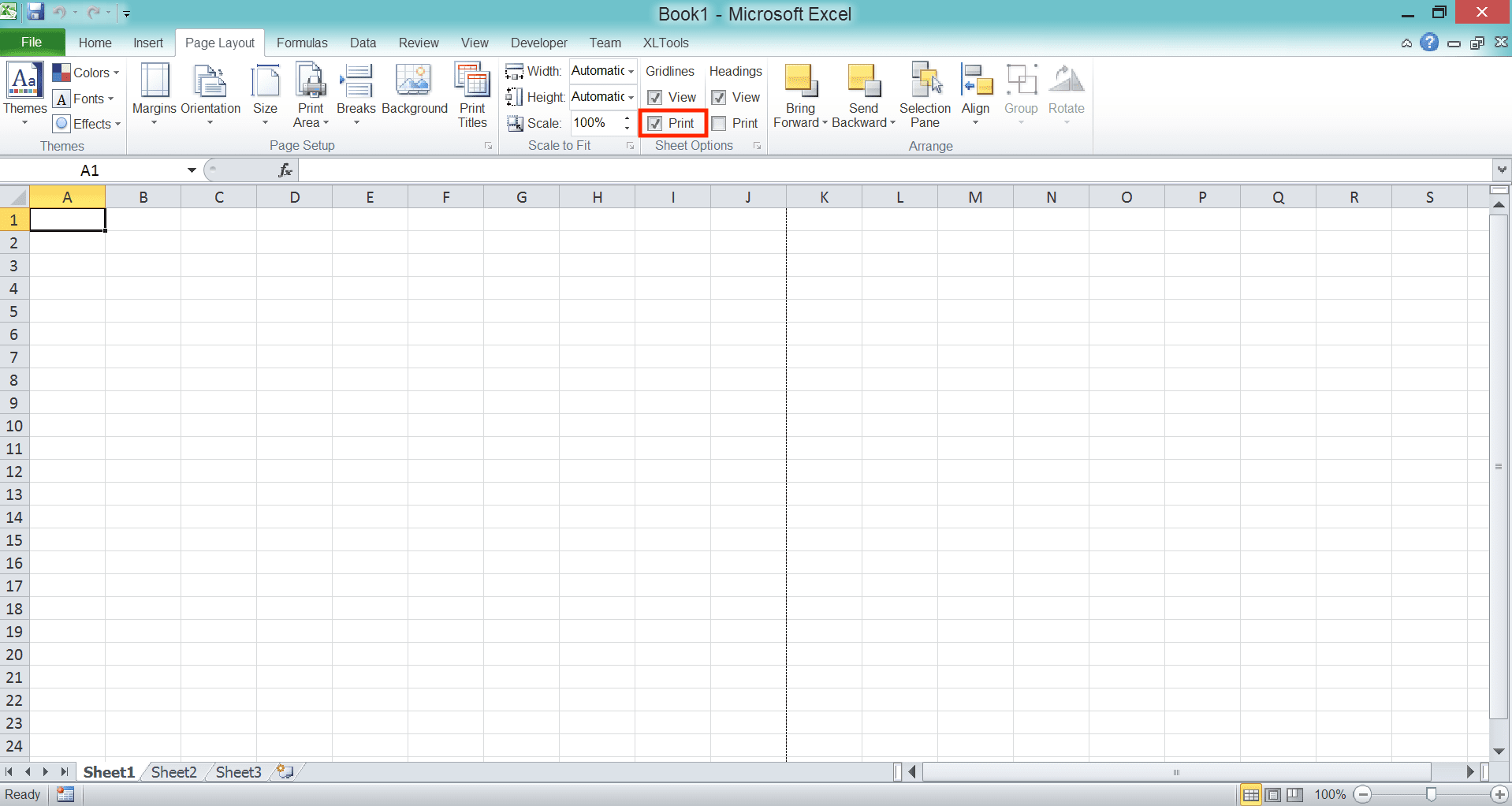 Cara Menghapus/Menghilangkan Garis di Excel - Screenshot Letak Boks Centang Print Gridlines Excel