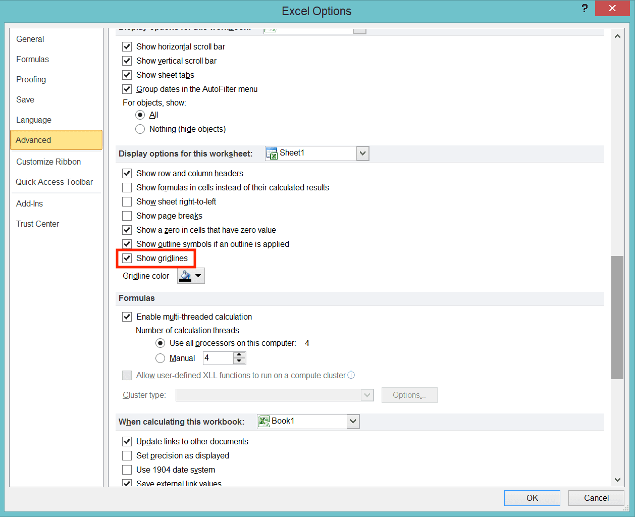 Cara Menghapus/Menghilangkan Garis di Excel - Screenshot Langkah Metode Excel Options 4