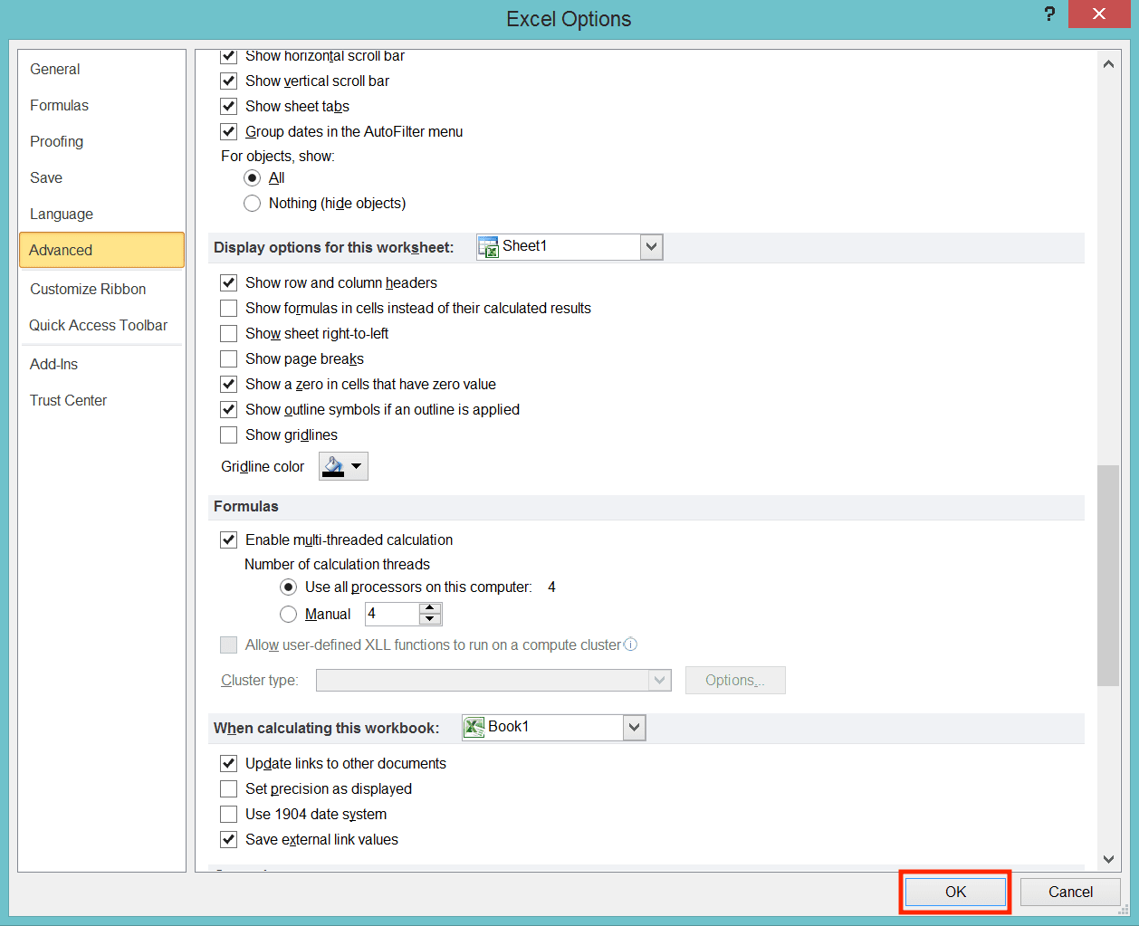 Cara Menghapus/Menghilangkan Garis di Excel - Screenshot Langkah Metode Excel Options 5