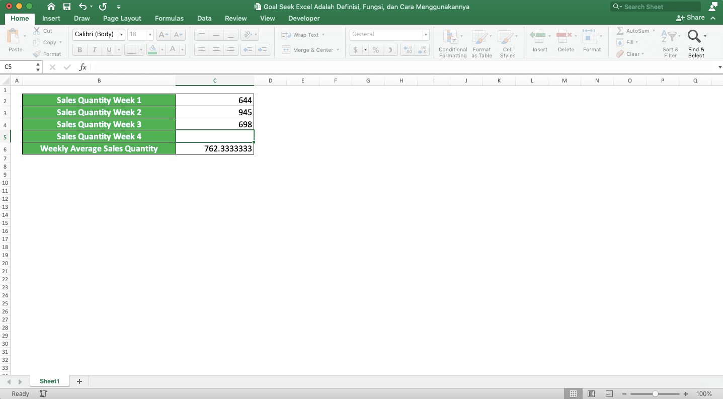 Goal Seek Excel Adalah…; Definisi, Fungsi, dan Cara Menggunakannya - Screenshot Data untuk Contoh Implementasi Goal Seek