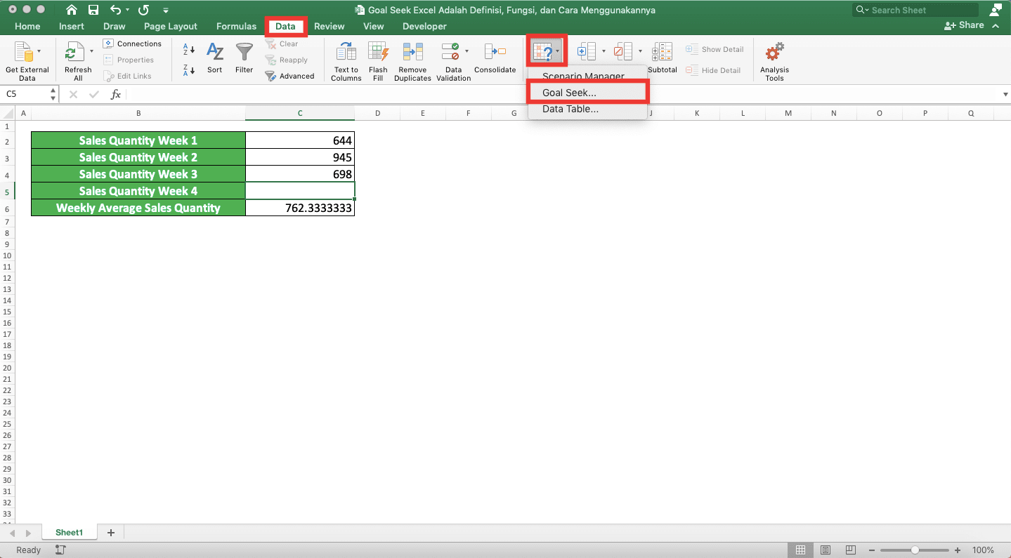 Goal Seek Excel Adalah…; Definisi, Fungsi, dan Cara Menggunakannya - Screenshot Langkah 2