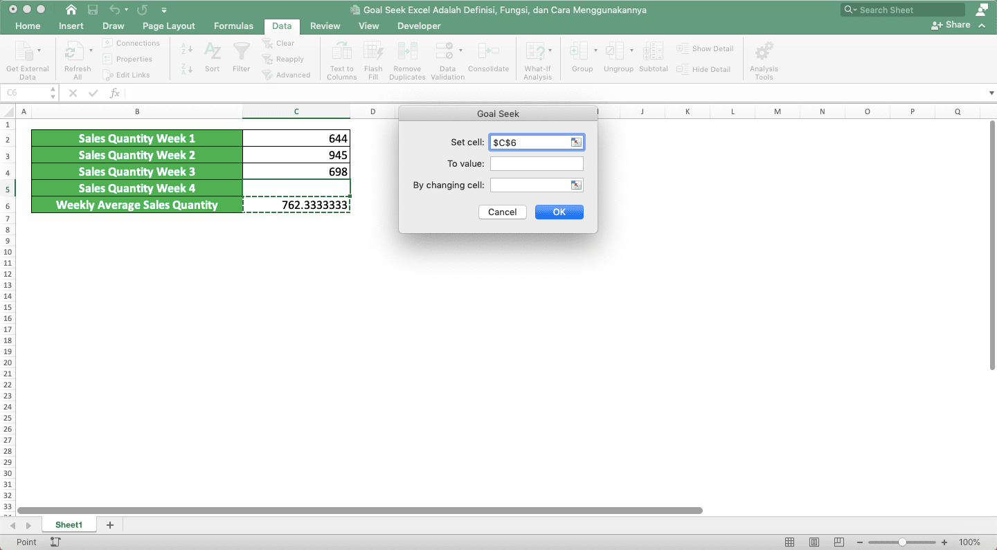 Goal Seek Excel Adalah…; Definisi, Fungsi, dan Cara Menggunakannya - Screenshot Langkah 3