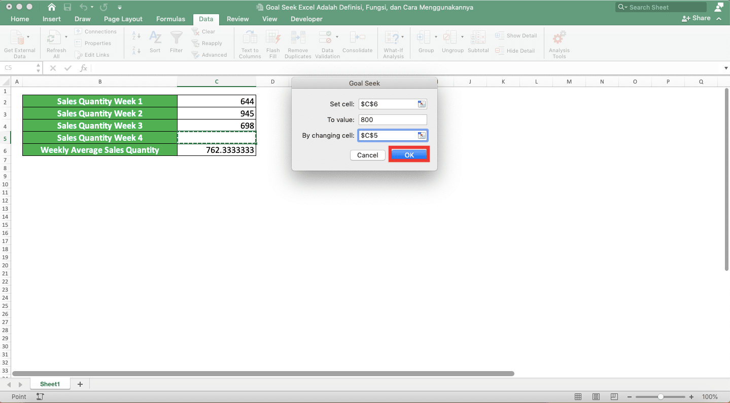 Goal Seek Excel Adalah…; Definisi, Fungsi, dan Cara Menggunakannya - Screenshot Langkah 6