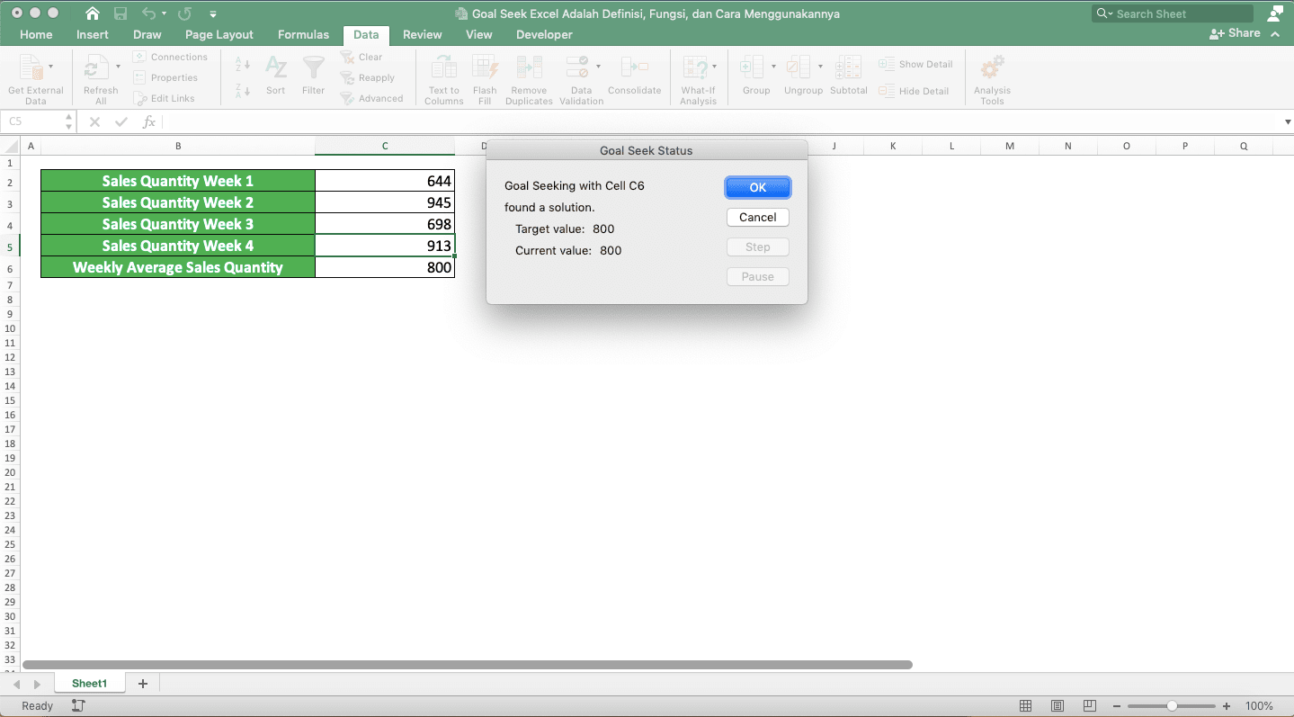 Goal Seek Excel Adalah…; Definisi, Fungsi, dan Cara Menggunakannya - Screenshot Langkah 7
