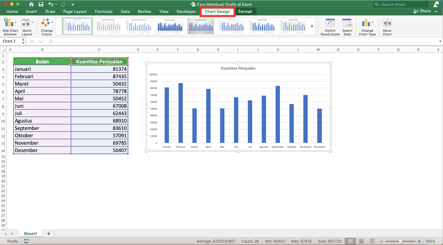 Cara Membuat Grafik di Excel - Screenshot Langkah 4