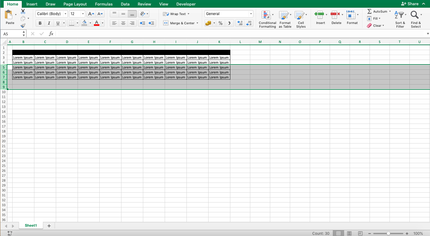 Cara Menghapus Baris di Excel - Screenshot Langkah 1-3