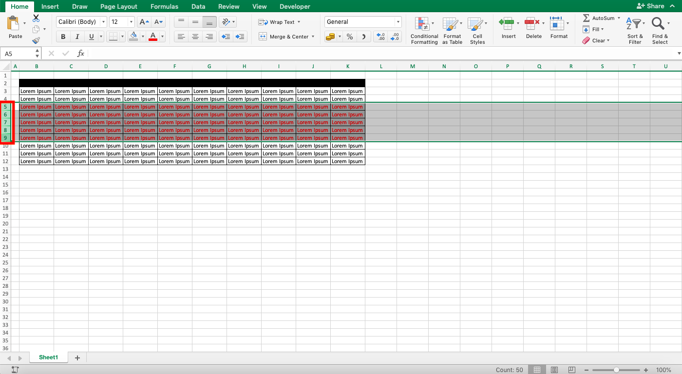 Cara Menghapus Baris di Excel - Screenshot Langkah 2-1
