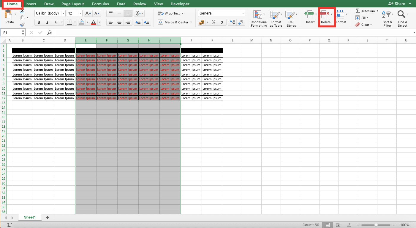 Cara Menghapus Kolom di Excel - Screenshot Langkah 2 Cara Menu Delete Column