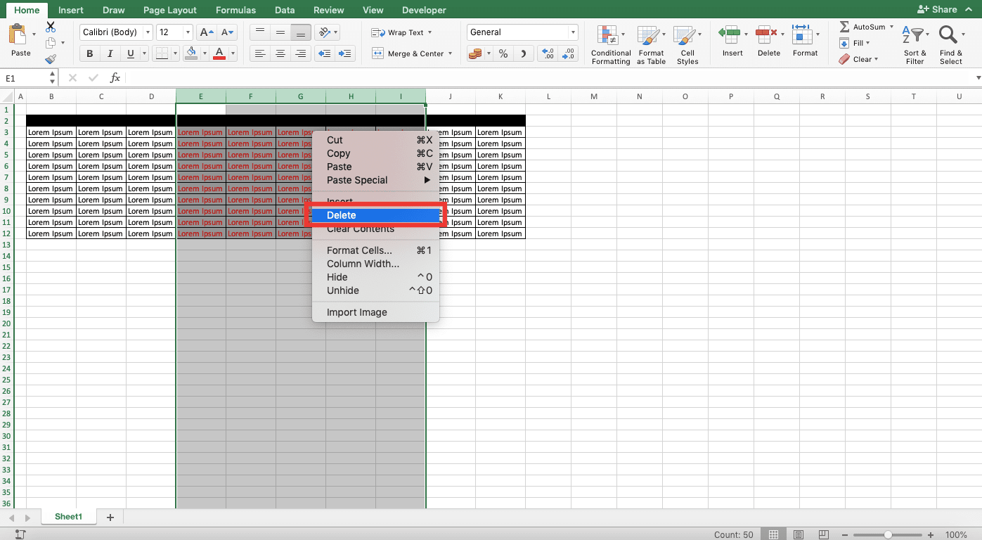 Cara Menghapus Kolom di Excel - Screenshot Langkah 2 Cara Klik Kanan
