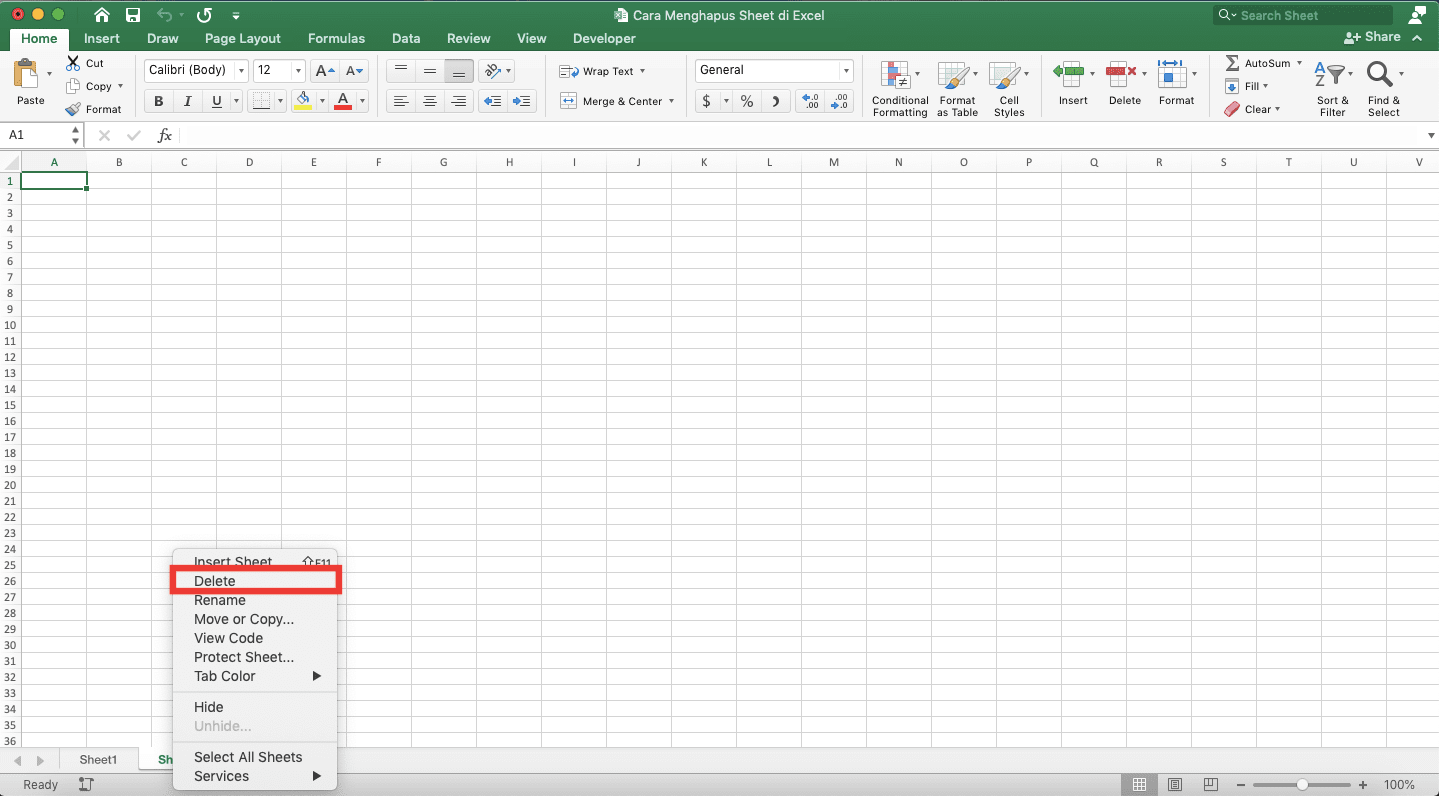 Cara Menghapus Sheet di Excel - Screenshot Cara Klik Kanan, Langkah 1