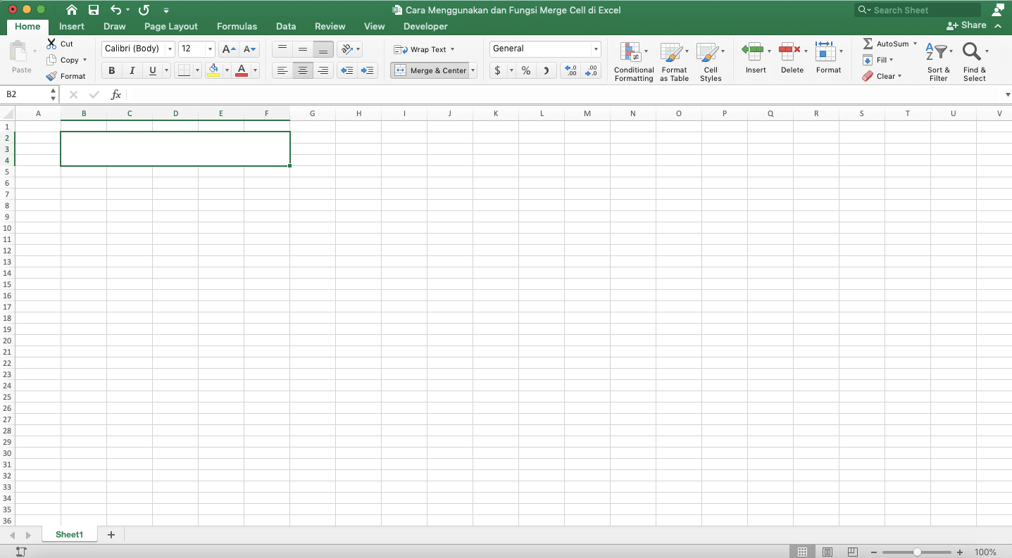 Cara Menggunakan dan Fungsi Merge Cells di Excel - Screenshot Langkah 3