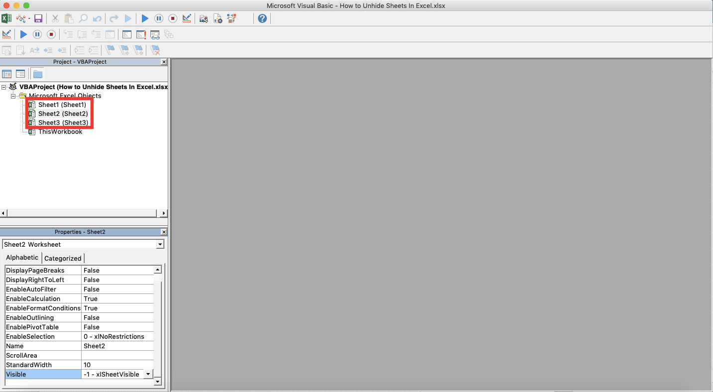 Cara Memunculkan Sheet Pada Excel - Screenshot Langkah Memunculkan Sheet Very Hidden, Langkah 3