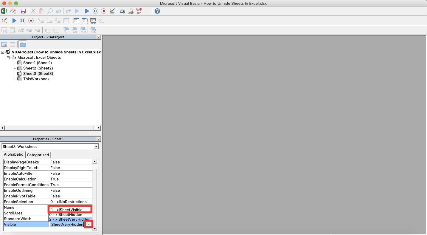Cara Memunculkan Sheet Pada Excel - Screenshot Langkah Memunculkan Sheet Very Hidden, Langkah 4
