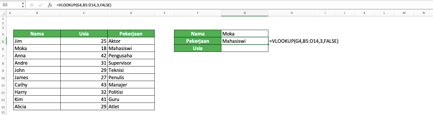 Nomor Indeks Kolom VLOOKUP: Apa Itu dan Bagaimana Cara Memasukkan Inputnya dengan Benar? - Screenshot Contoh Penentuan Nomor Indeks Kolom VLOOKUP 1
