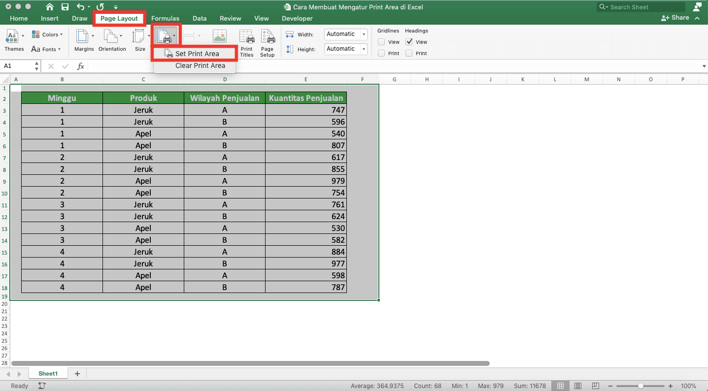 Cara Membuat/Mengatur Print Area di Excel - Screenshot Langkah 2