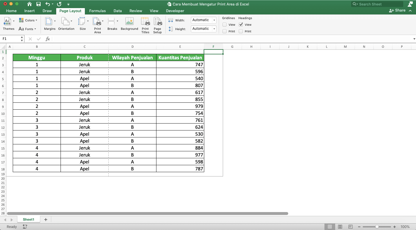 Cara Membuat/Mengatur Print Area di Excel - Screenshot Langkah 3
