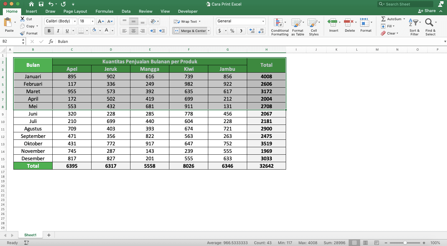 Cara Print Excel Agar Tidak Terpotong, Rapi, dan Full Kertas - Screenshot Cara Mengatur Print Area, Langkah 1