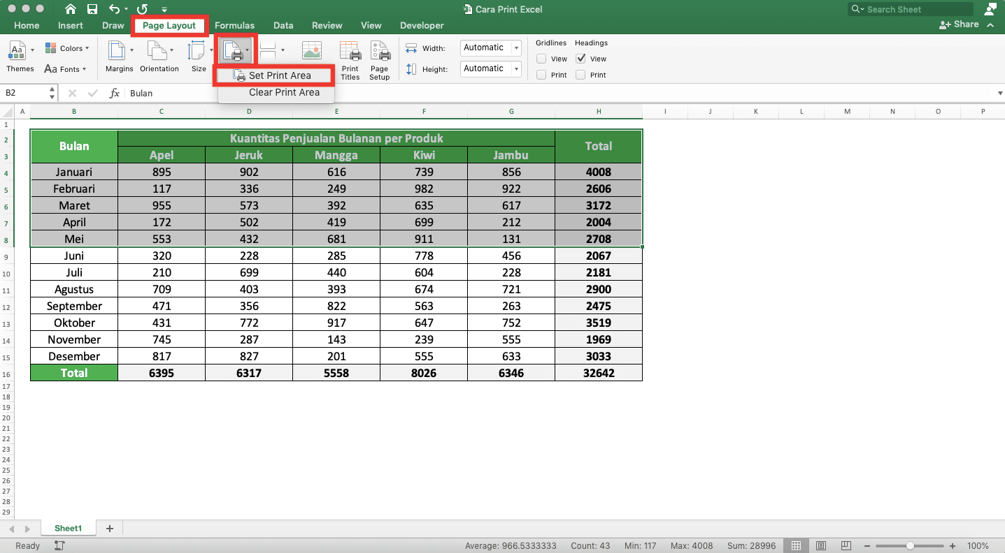 Cara Print Excel Agar Tidak Terpotong, Rapi, dan Full Kertas - Screenshot Cara Mengatur Print Area, Langkah 2