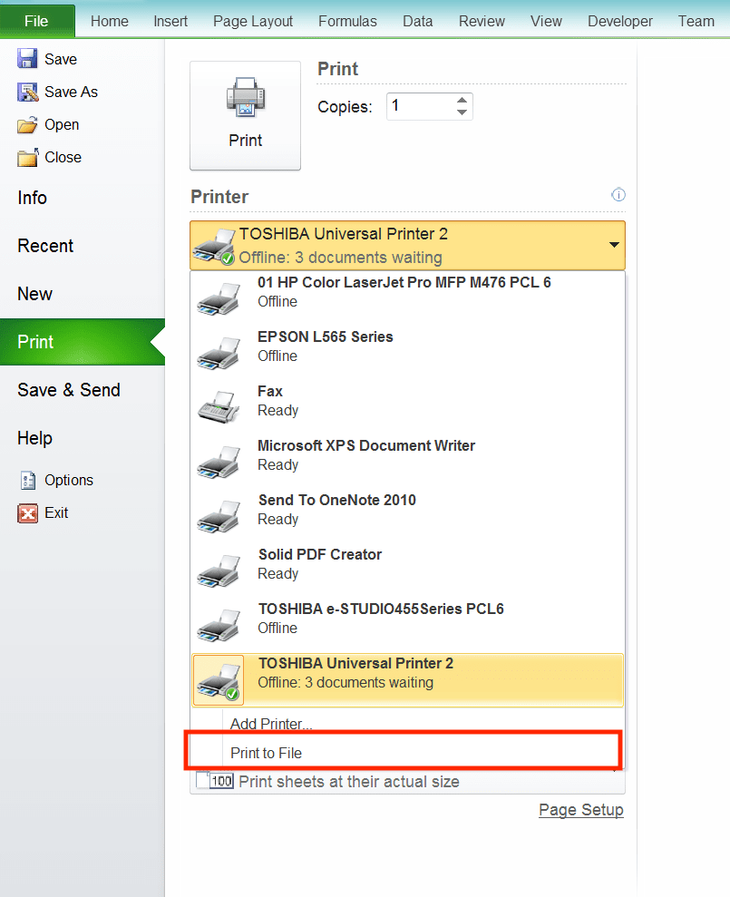 Cara Print Excel Agar Tidak Terpotong, Rapi, dan Full Kertas - Screenshot Cara Print Menjadi File, Langkah 2