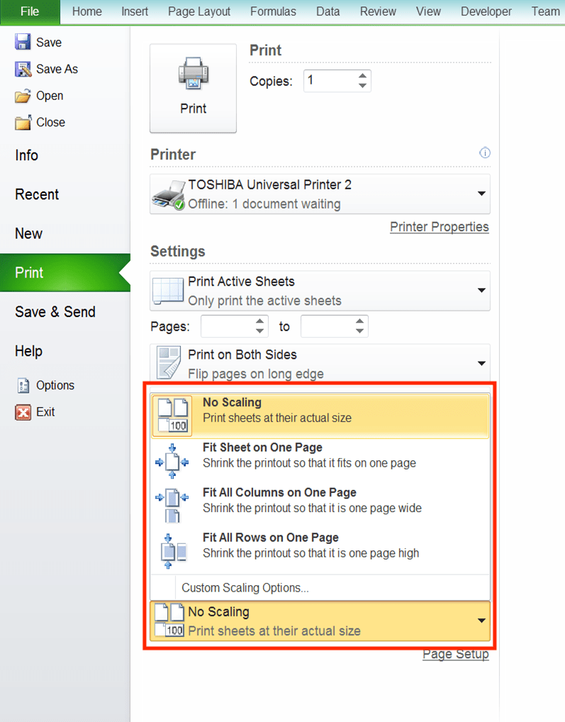 Cara Print Excel Agar Tidak Terpotong, Rapi, dan Full Kertas - Screenshot Pengaturan Skala