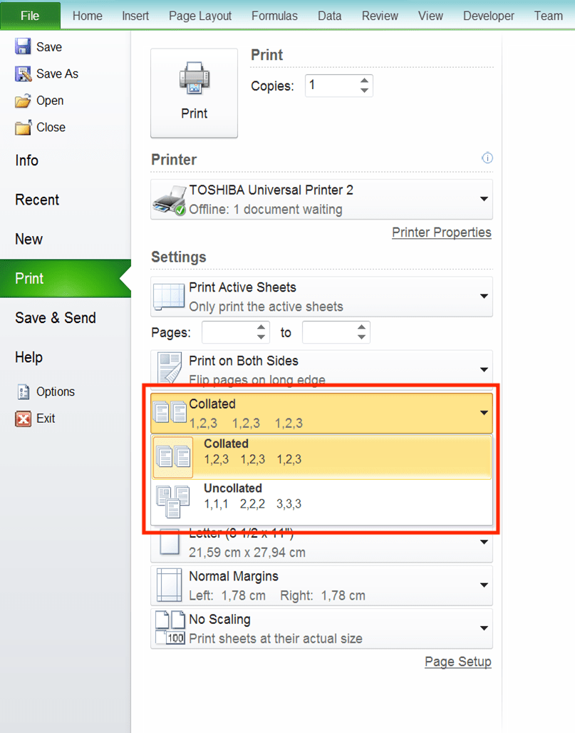 Cara Print Excel Agar Tidak Terpotong, Rapi, dan Full Kertas - Screenshot Pengaturan Berurutan/Tidak